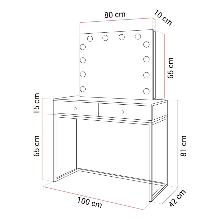 Toaletka kosmetyczna BLANCO KASZMIR ELITE z lustrem i oświetleniem na kaszmirowym stelażu