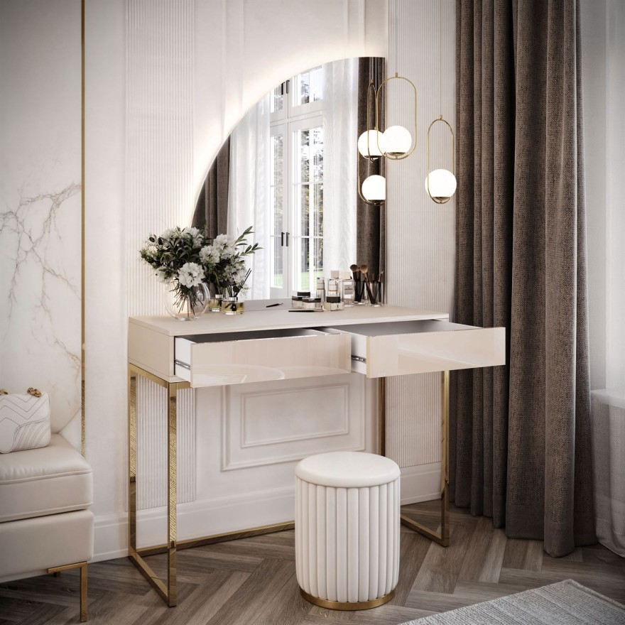 Toaletka kosmetyczna QUINNIE KASZMIR z lustrem LED złoty chrom