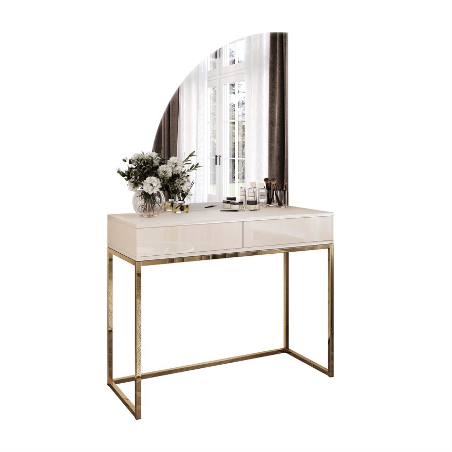 Toaletka kosmetyczna QUINNIE KASZMIR z lustrem LED złoty chrom