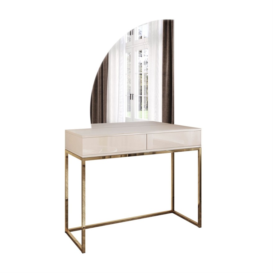 Toaletka kosmetyczna QUINNIE KASZMIR z lustrem LED złoty chrom