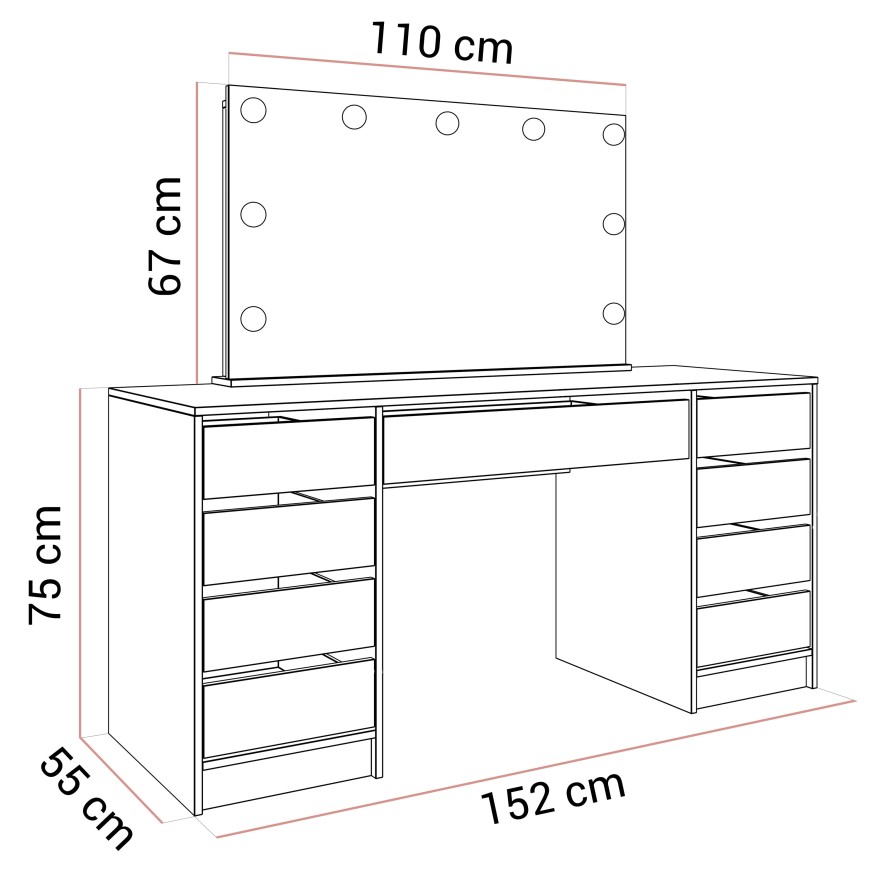 Toaletka MADA DOUBLE ELITE z lustrem i oświetleniem