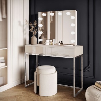 Toaletka kosmetyczna BLANCO KASZMIR ELITE z lustrem i oświetleniem srebrny chrom