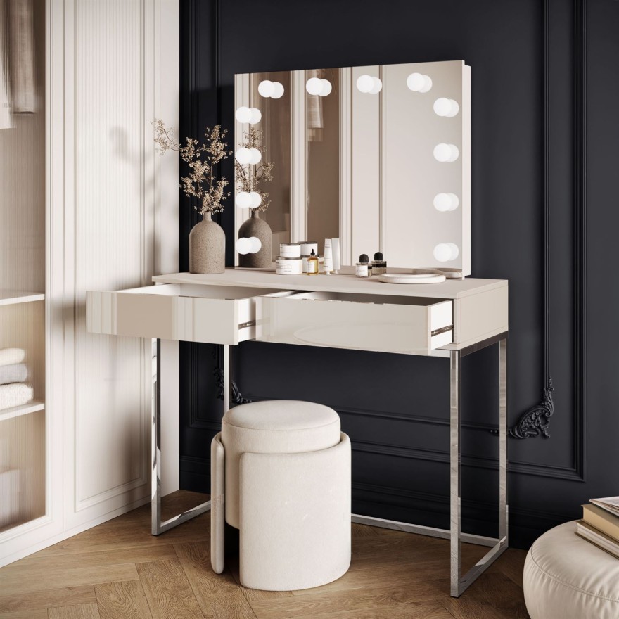 Toaletka kosmetyczna BLANCO KASZMIR ELITE z lustrem i oświetleniem srebrny chrom