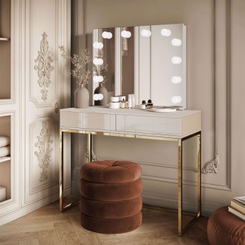 Toaletka kosmetyczna BLANCO KASZMIR ELITE z lustrem i oświetleniem złoty chrom