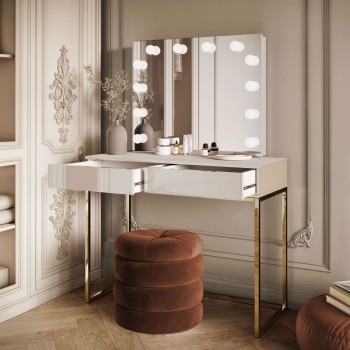 Toaletka kosmetyczna BLANCO KASZMIR ELITE z lustrem i oświetleniem złoty chrom