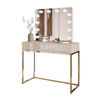 Toaletka kosmetyczna BLANCO KASZMIR ELITE z lustrem i oświetleniem złoty chrom