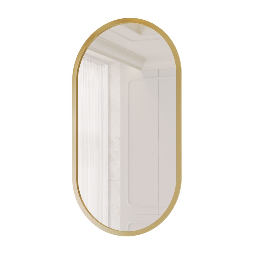 Owalne lustro FLORIS w złotej ramie