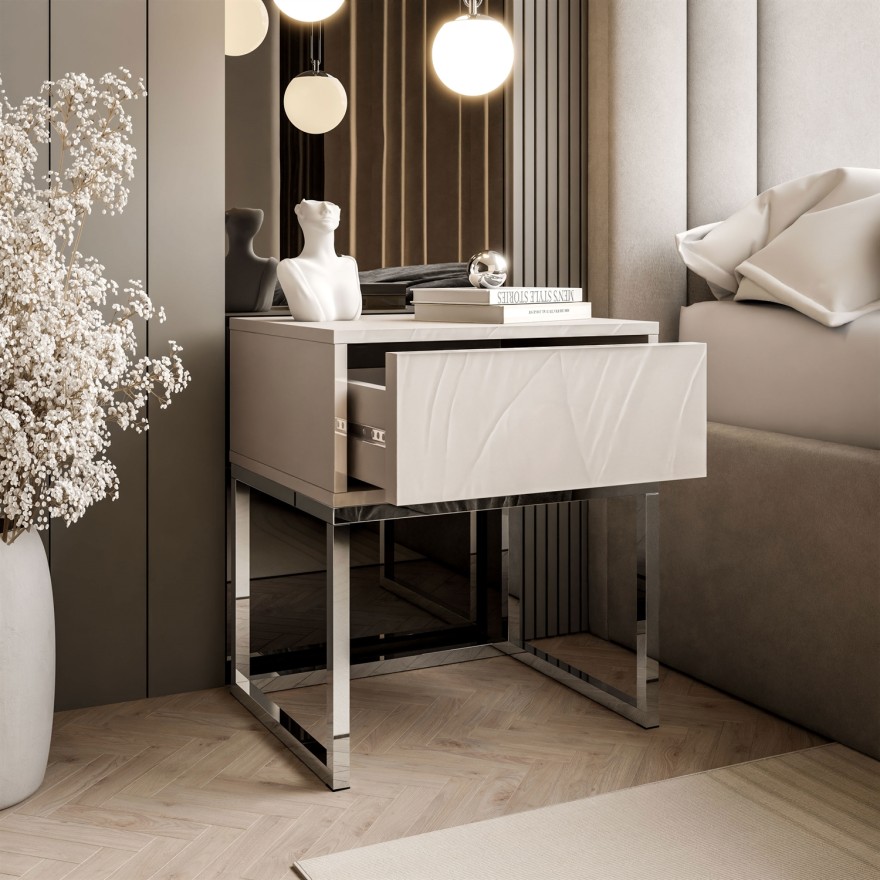 Szafka nocna BLANCO KASZMIR na chromowanym stelażu