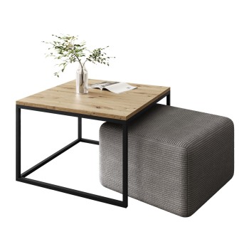 Stolik kawowy YOSHI z pufą czarny dąb artisan wotan stirling