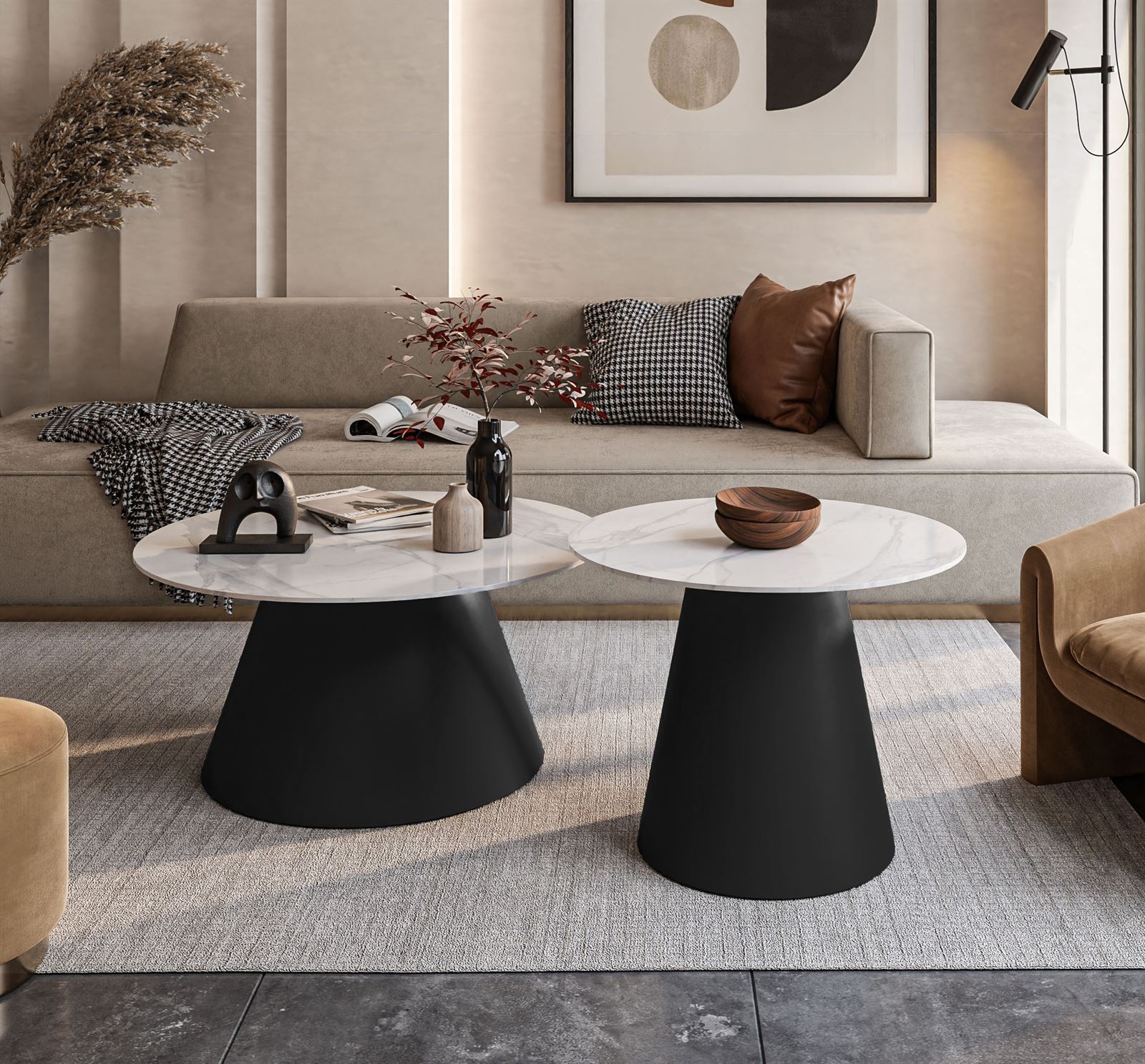 Okrągła ława 2w1 CARTELLE biały marmur