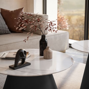 Okrągła ława 2w1 CARTELLE biały marmur