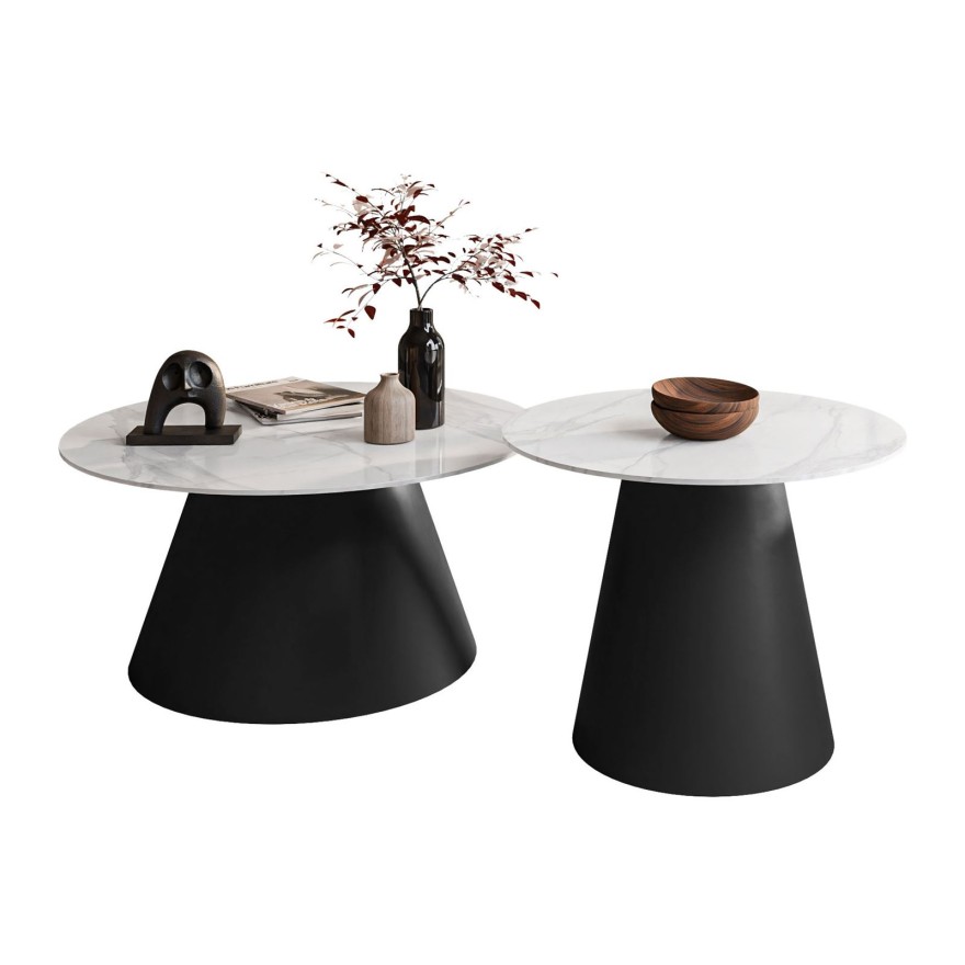 Okrągła ława 2w1 CARTELLE biały marmur