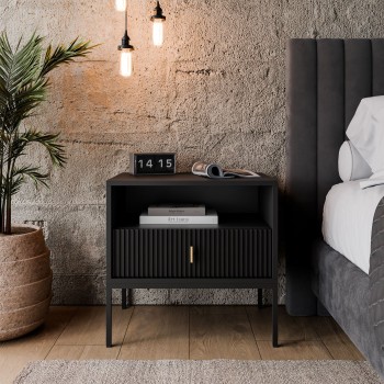 Stolik nocny MIDNIGHT z ryflowanym frontem na stelażu