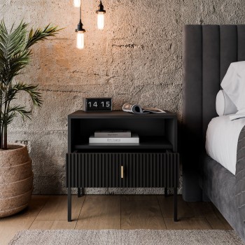Stolik nocny MIDNIGHT z ryflowanym frontem na stelażu