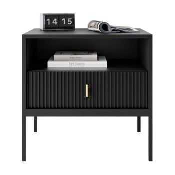 Stolik nocny MIDNIGHT z ryflowanym frontem na stelażu