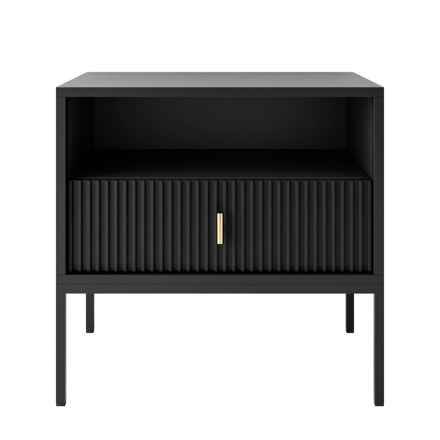 Stolik nocny MIDNIGHT z ryflowanym frontem na stelażu