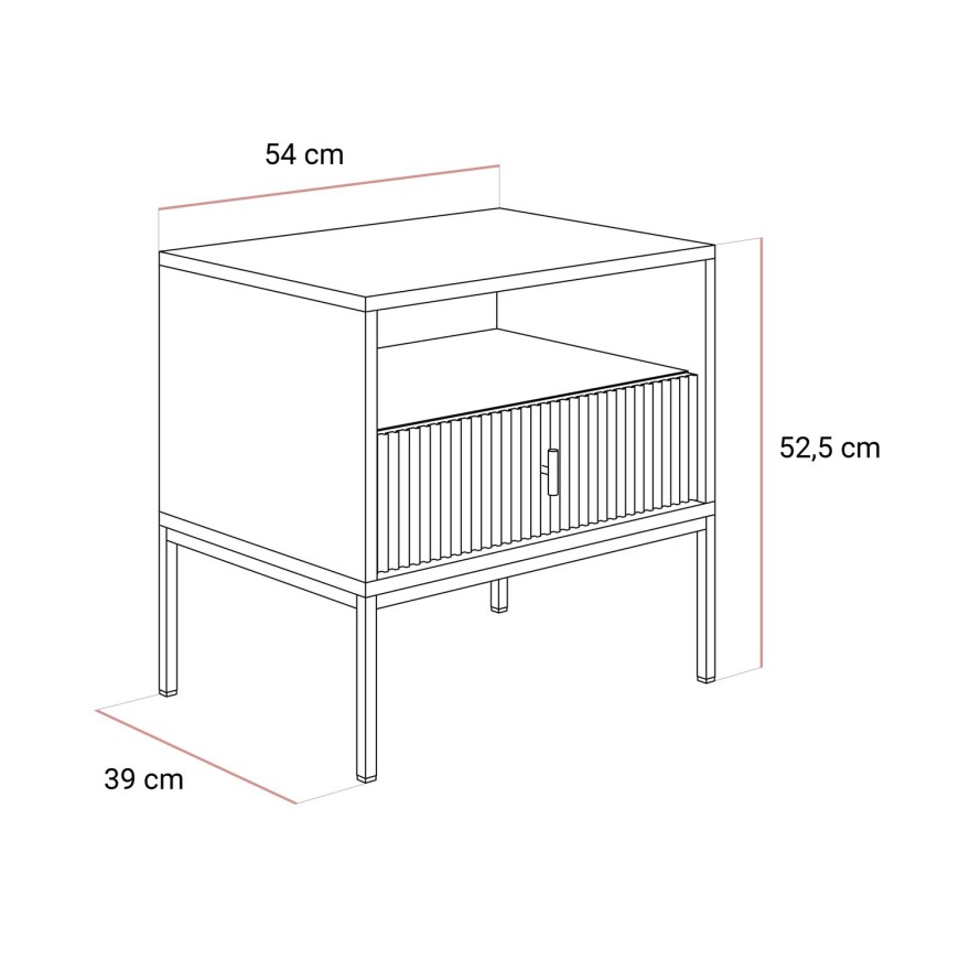 Stolik nocny MIDNIGHT z ryflowanym frontem na stelażu