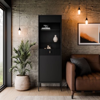 Witryna MIDNIGHT z przeszklonym frontem na stelażu