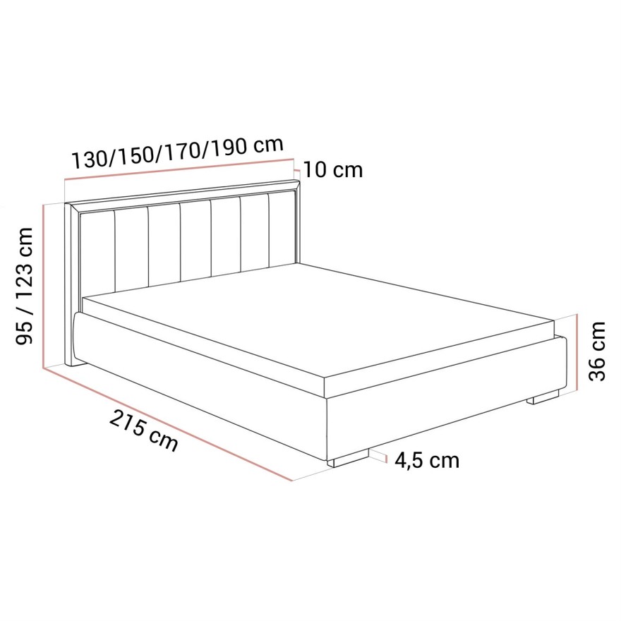 Łóżko tapicerowane AURELIA SILVER z pojemnikiem i metalowym stelażem