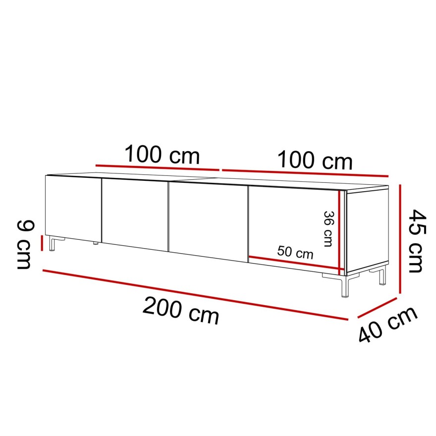 Szafka RTV COLGANTE BETON 200 cm na nóżkach