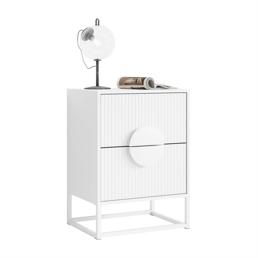 Szafka nocna LUNO z ryflowanym frontem na stelażu