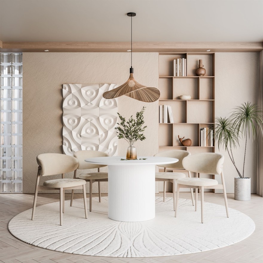 Okrągły stół do jadalni OVI z ryflowaną podstawą