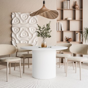 Okrągły stół do jadalni OVI z ryflowaną podstawą