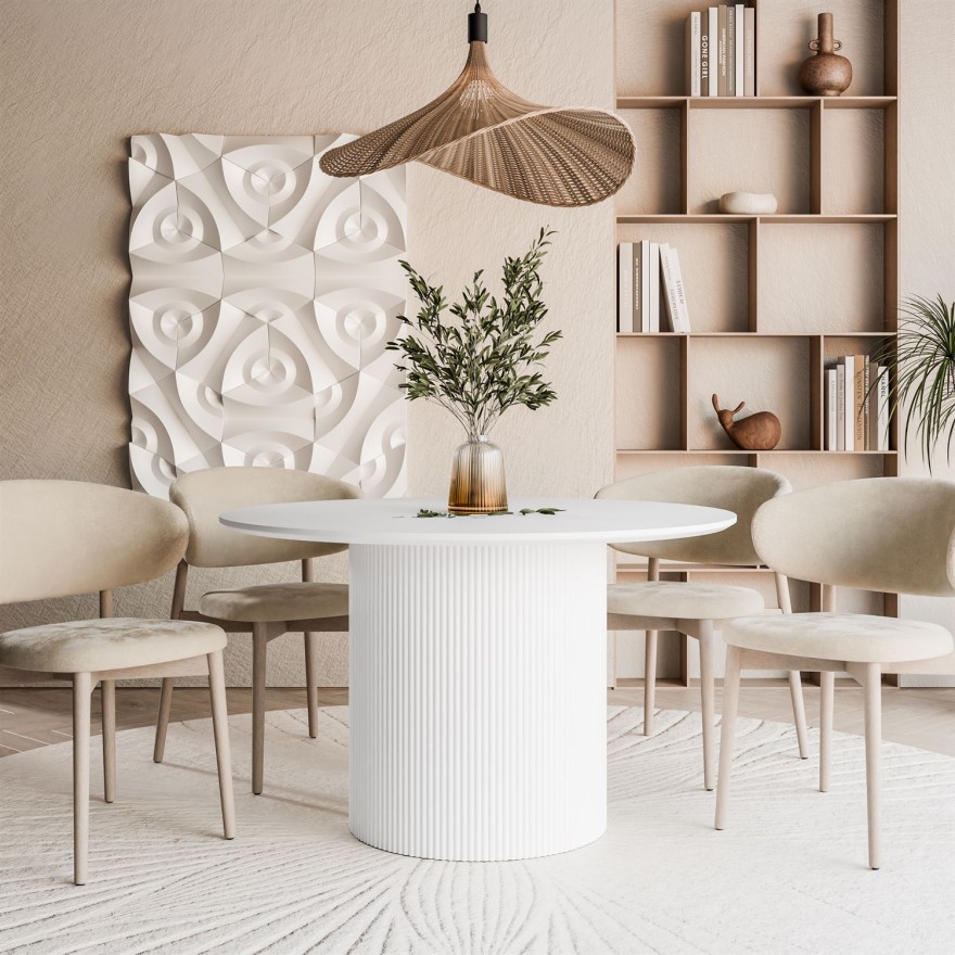 Okrągły stół do jadalni OVI z ryflowaną podstawą