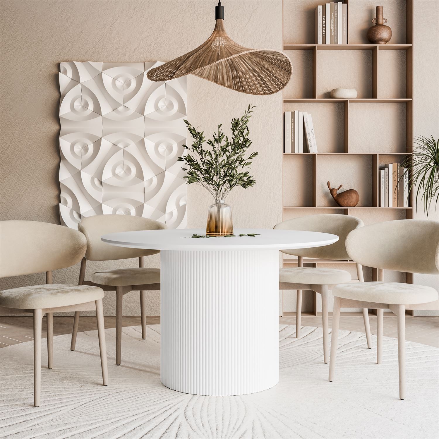 Okrągły stół do jadalni OVI z ryflowaną podstawą