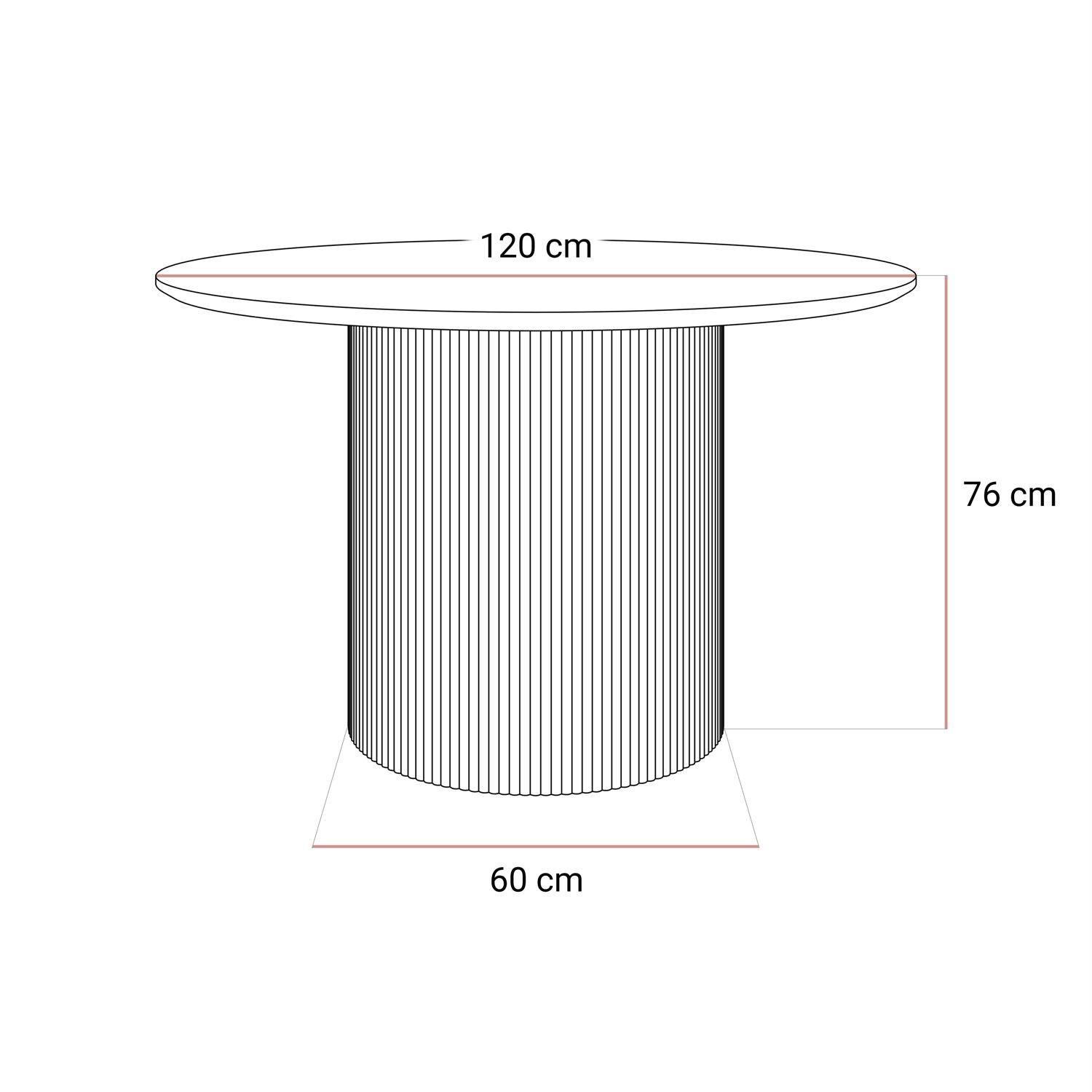 Okrągły stół do jadalni OVI z ryflowaną podstawą