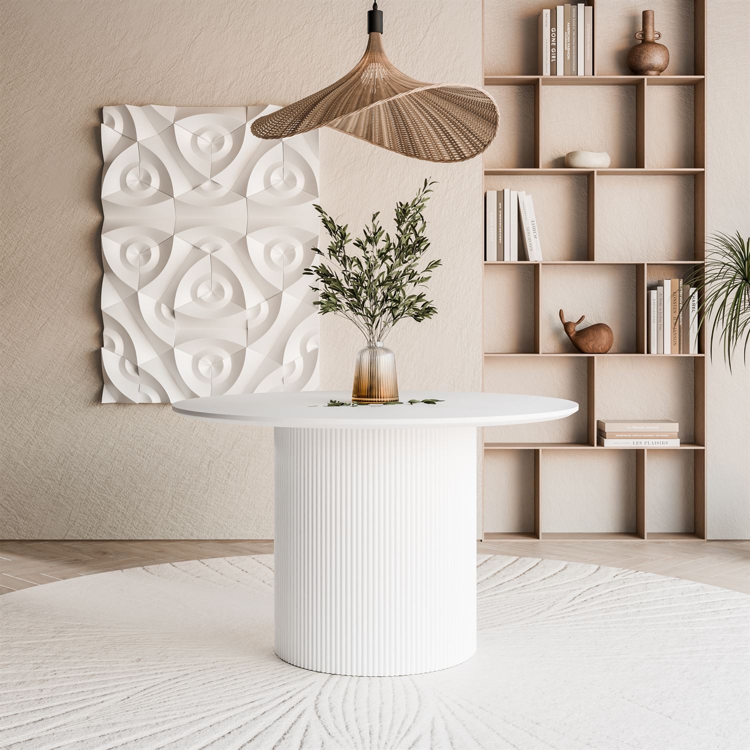 Okrągły stół do jadalni OVI z ryflowaną podstawą