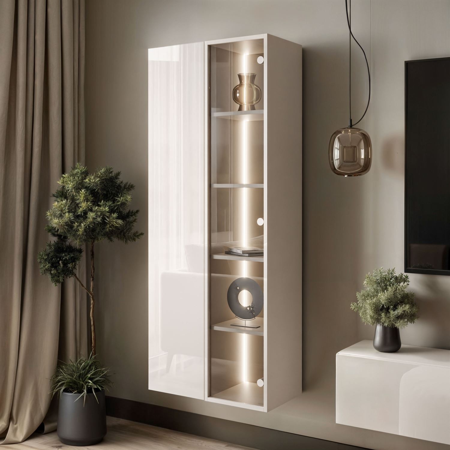 Podwieszana witryna CARMEN z oświetleniem LED