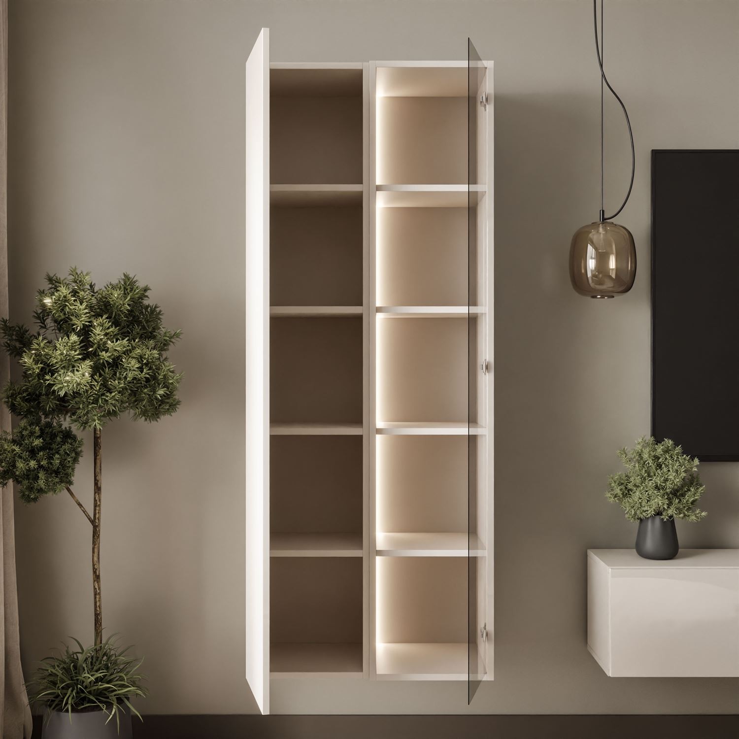 Podwieszana witryna CARMEN z oświetleniem LED