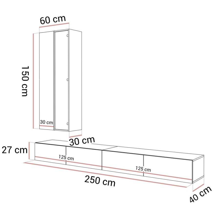 Wisząca meblościanka CARMEN z oświetleniem LED