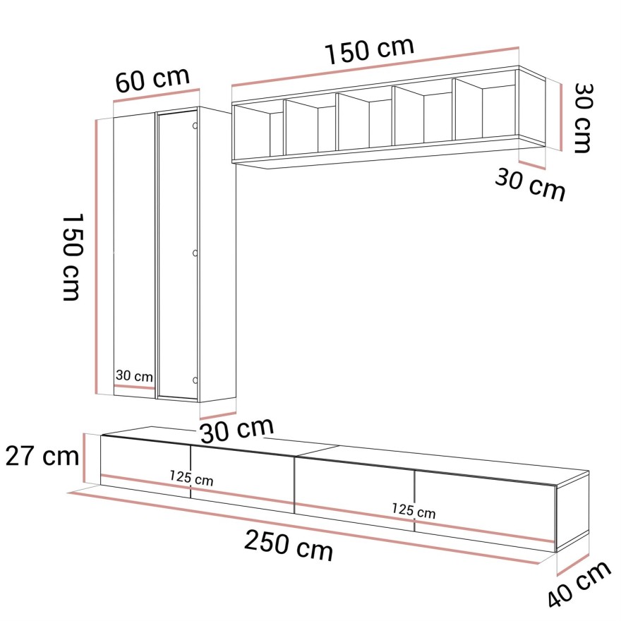 Wisząca meblościanka CARMEN II z oświetleniem LED