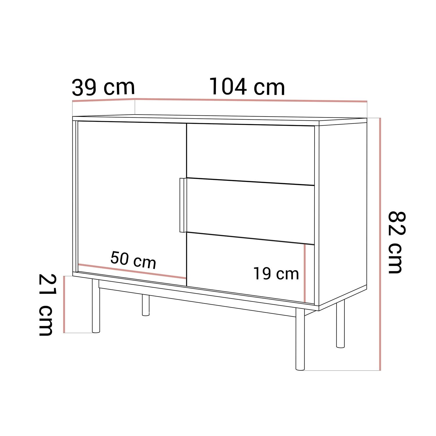 Jednodrzwiowa komoda MIRACLE 1D3S z szufladami