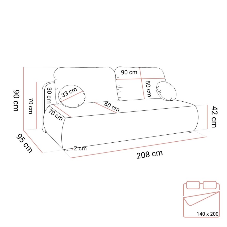 Dwuosobowa kanapa CLAIRE z funkcją spania