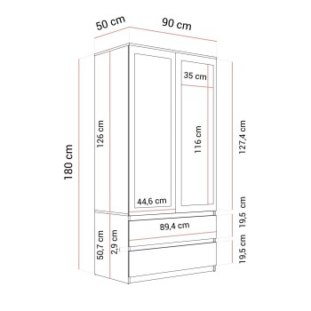 Dwudrzwiowa szafa HANA SS-90 z lustrem