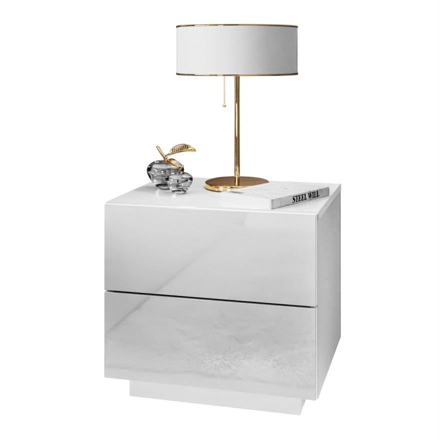 Stolik nocny LINA LUX z uchwytami i blatem w połysku LED