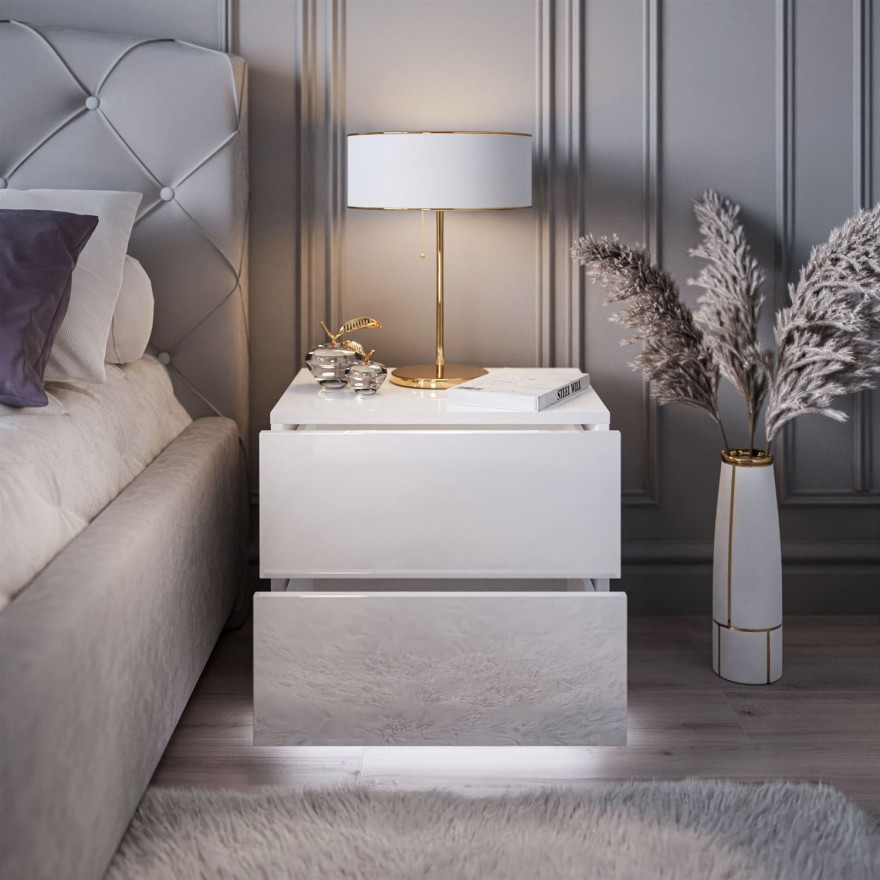 Stolik nocny LINA LUX z uchwytami i blatem w połysku LED