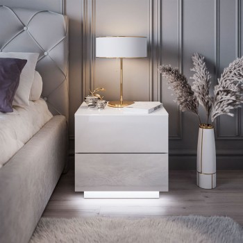 Stolik nocny LINA LUX z uchwytami i blatem w połysku LED