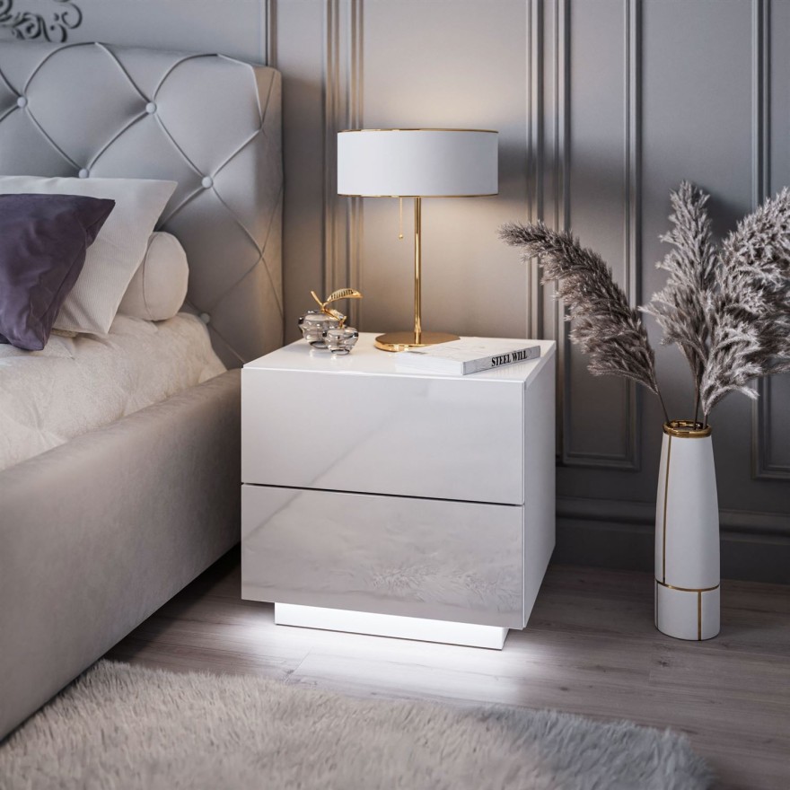 Stolik nocny LINA LUX z uchwytami i blatem w połysku LED