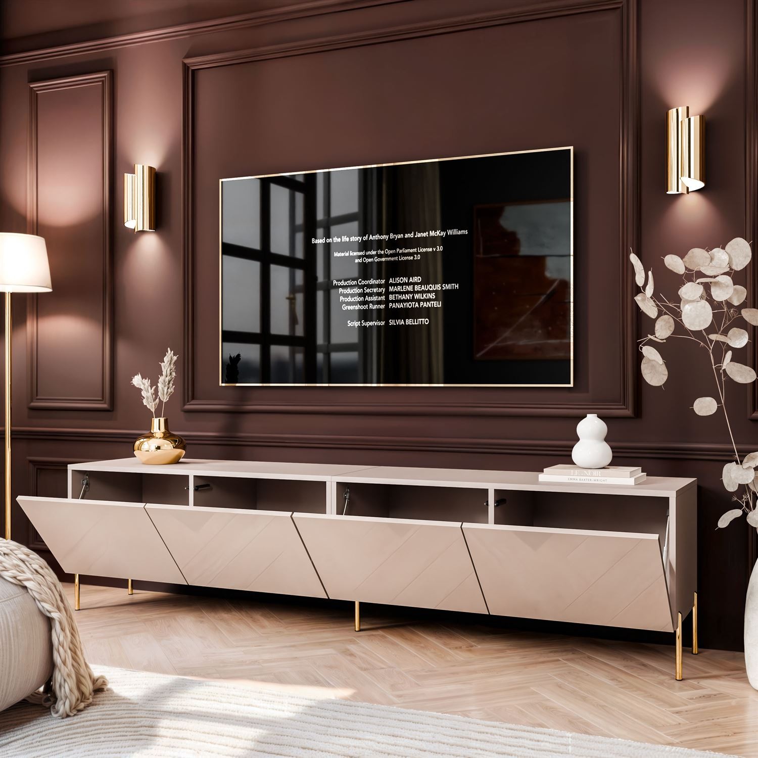 Szafka RTV COLGANTE 200 kaszmir wysoki połysk na nóżkach