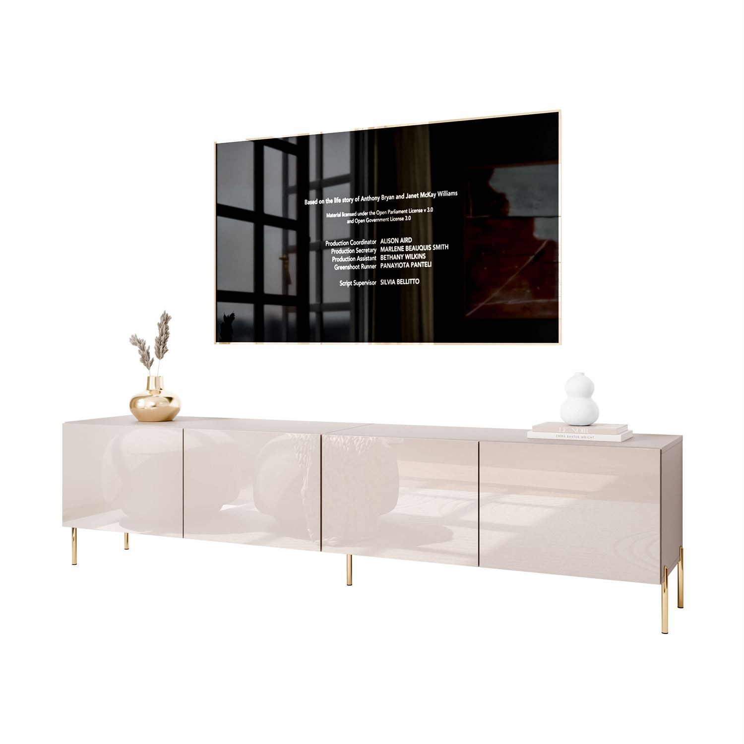 Szafka RTV COLGANTE 200 kaszmir wysoki połysk na nóżkach