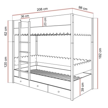 Łóżko piętrowe dziecięce BABUSHKA 90x200 cm