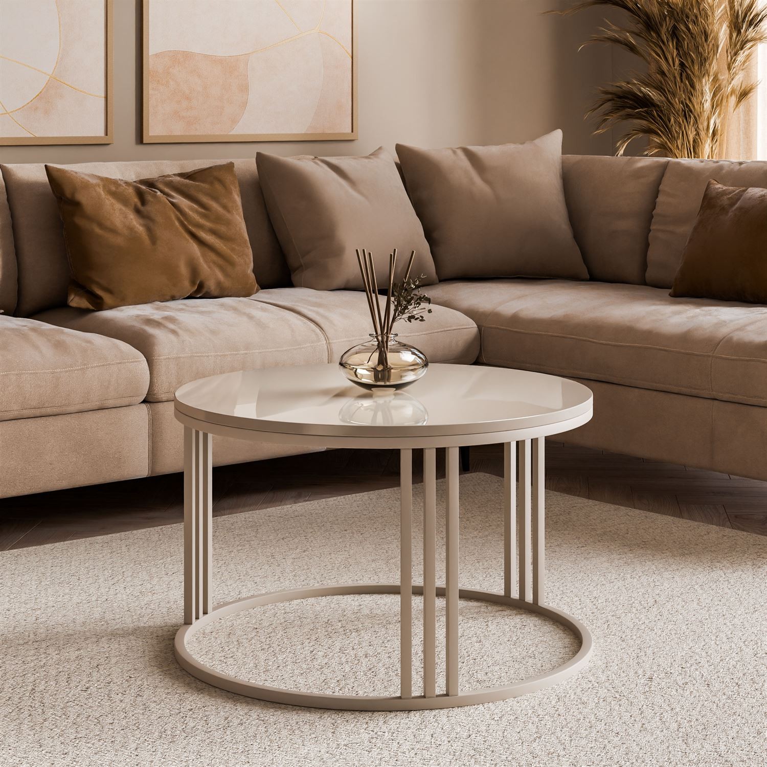 Okrągły stolik kawowy LORI połysk na kaszmirowym stelażu