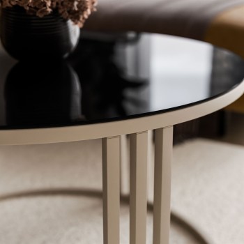 Okrągły stolik kawowy LORI GLASS na kaszmirowym stelażu