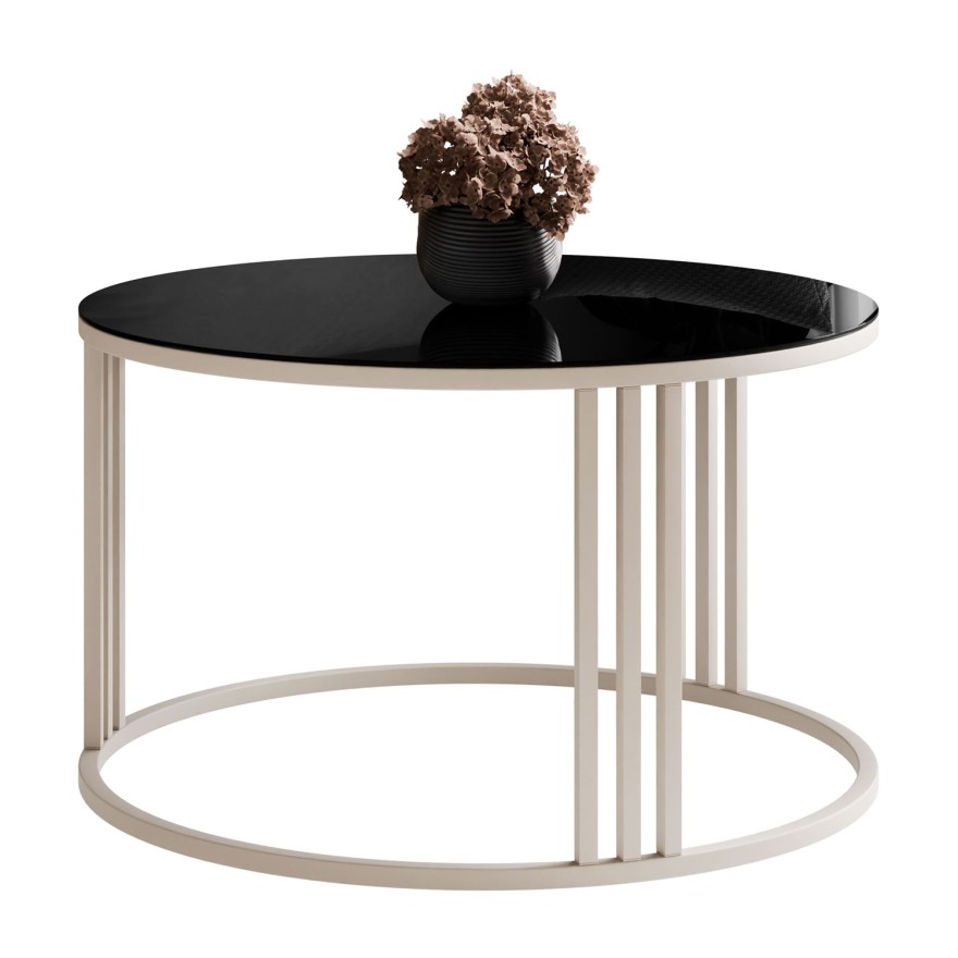 Okrągły stolik kawowy LORI GLASS na kaszmirowym stelażu