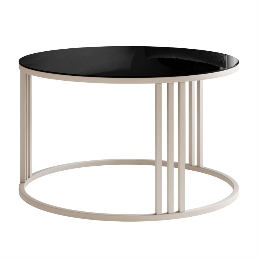 Okrągły stolik kawowy LORI GLASS na kaszmirowym stelażu