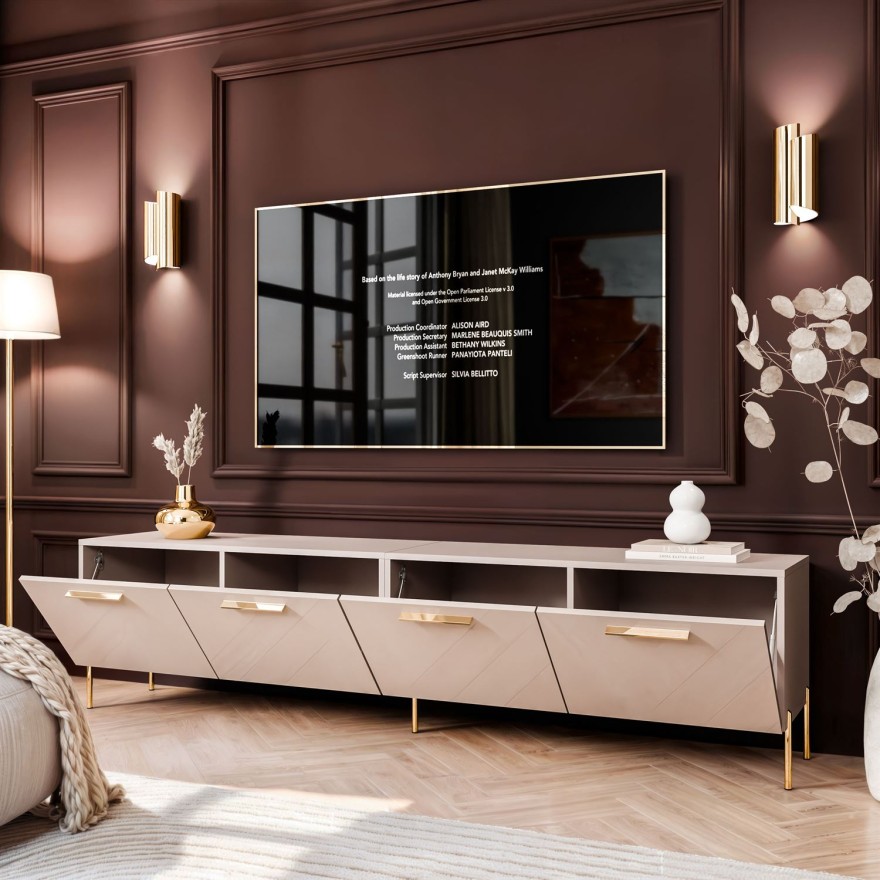 Szafka RTV AURA 200 KASZMIR wysoki połysk na nóżkach